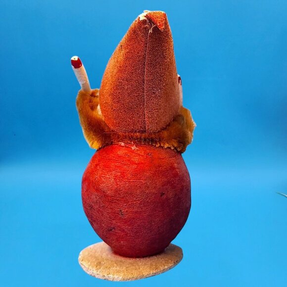 Vintage 1950s Putz Elf Japan Red Spun Cotton Chenille Arms Holding Candles Mica - Picture 4 of 7